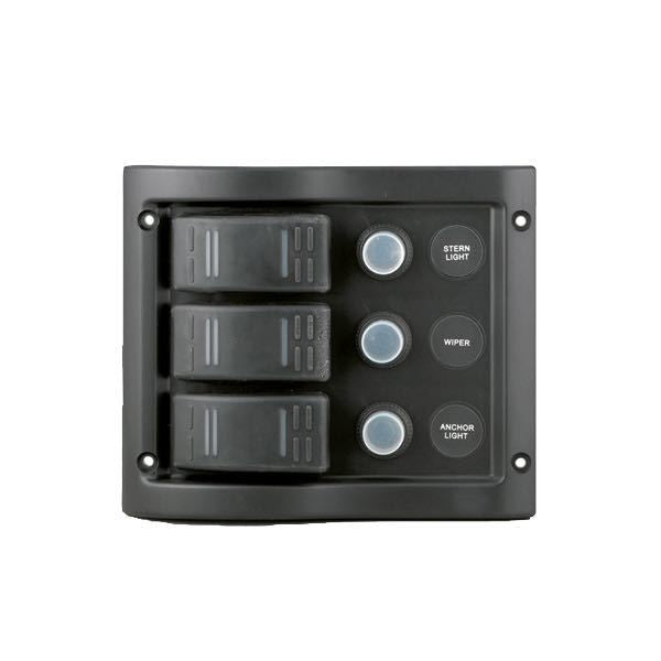 Elpanel stänktäta med automatsäkringar och 3 kontakter, 12V