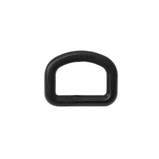 En D-ring i svart plast.