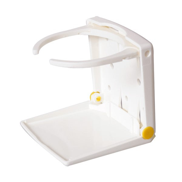 Foldable cup-bottle holder in white plastic