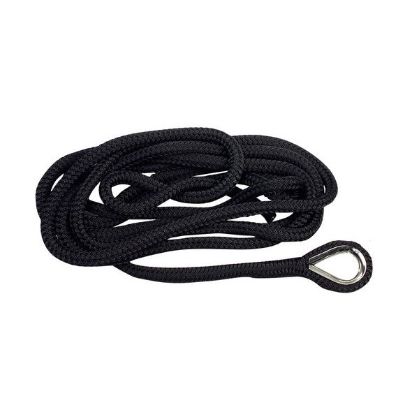 svart 3-slagen förtöjningslina med rostfritt kaus