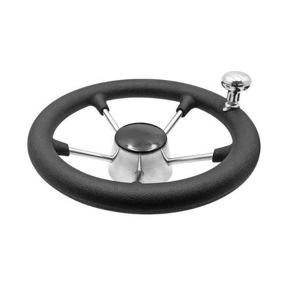 Svart stålratt med rattknopp