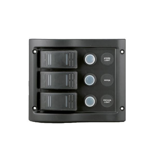 Elpanel stänktäta med automatsäkringar och 3 kontakter, 12V