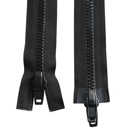 Delt glidelås med motroterende plastglidere