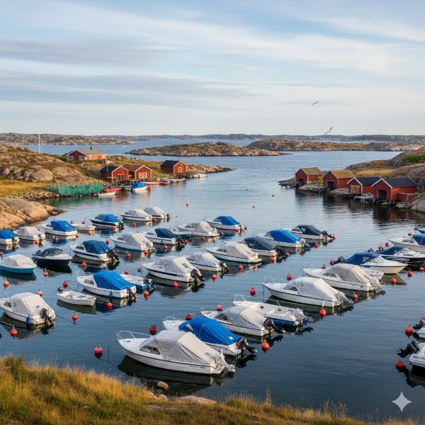 Massa båtar med båtkapell