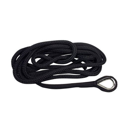 svart 3-slagen förtöjningslina med rostfritt kaus